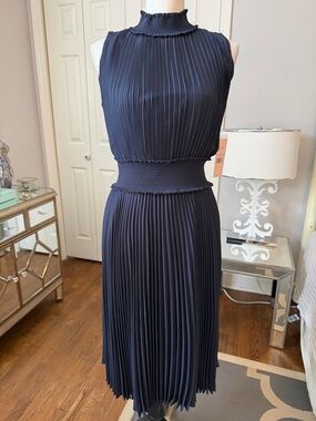 Nanette Lepore Gorgeous Sleeveless Navy Pleated Midi Dress NWT Sz 6 Prim & Sexy